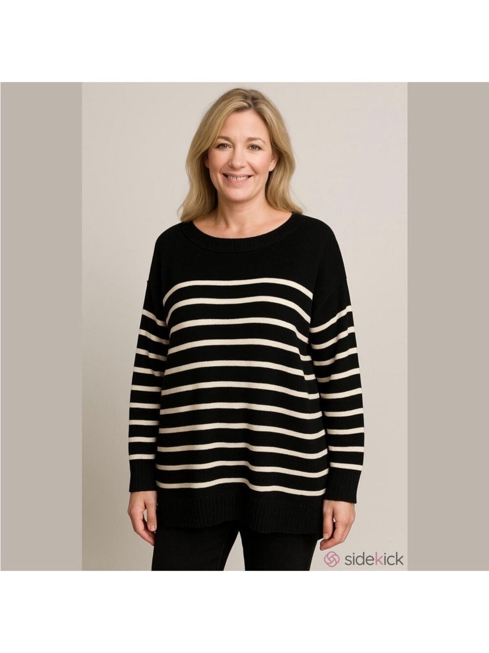 Love Change Italy black with white stripes drop shoulder sweater Woman’s 2X